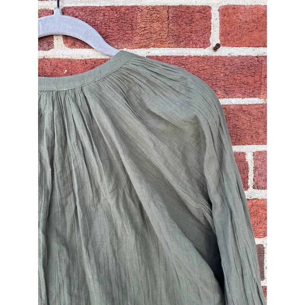 Old Navy Olive Green Peasant Blouse Medium Tall Boho Long Sleeve Cotton Top - Picture 11 of 14